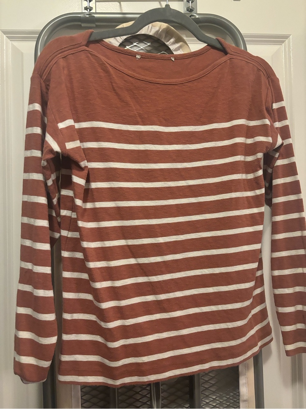 LOFT Rust and White Striped Long-Sleeve Tee